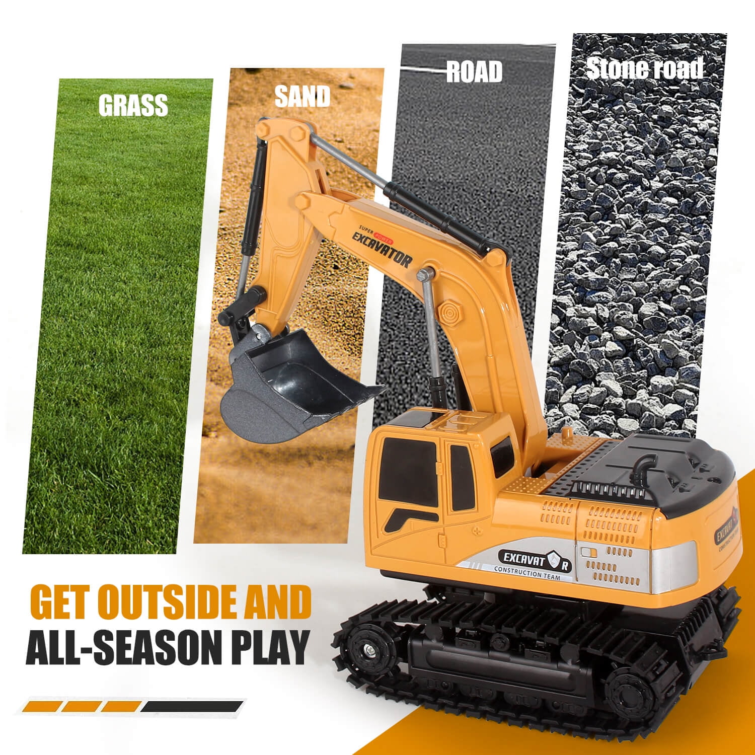 Jiakora Remote Control Excavator Toys for Boys, RC Excavator Toy for Boys 3 4 5 6 7 8 Year Old Kids Christmas Birthday Gift,RC Digger Truck Construction Vehicles with Metal Shovel & Light