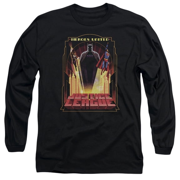 JLA Justice League Heroes United Long Sleeve Adult 18/1 T-Shirt Black
