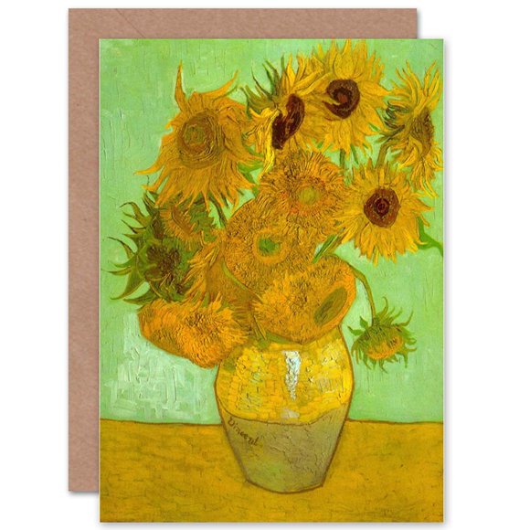 Wee Blue Coo Vincent Van Gogh Douze Tournesols Peinture Vieux Maître Carte de Vœux Scellée Plus Enveloppe Vierge à l'Intérieur