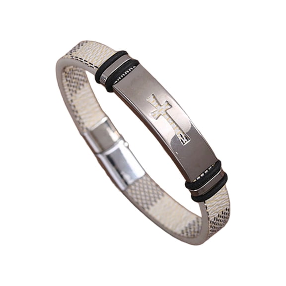 Uijokdef 1 PCS Fashionable  and Minimalist Cross Stainless Steel Leather Bracelet With Charming Temperament For Men