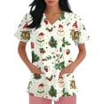 thumbnail image 5 of Garbnen Scrub Tops Merry Christmas Scrubs for Women Tops Short Sleeve V Neck Xmas Elk Print Nurse Uniforms with Pockets, 5 of 6