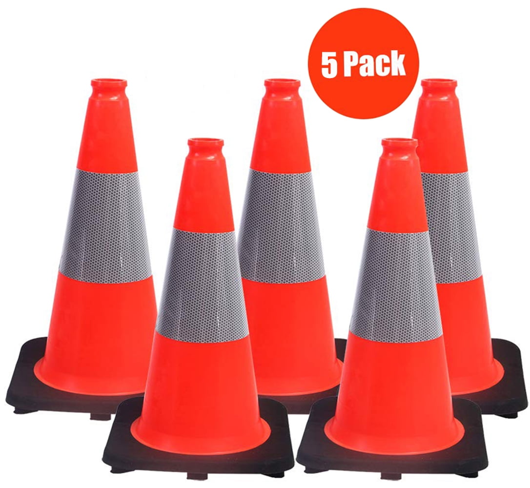(5 Cones) BESEA 18" inch Orange PVC Safety Traffic Cone Black Base