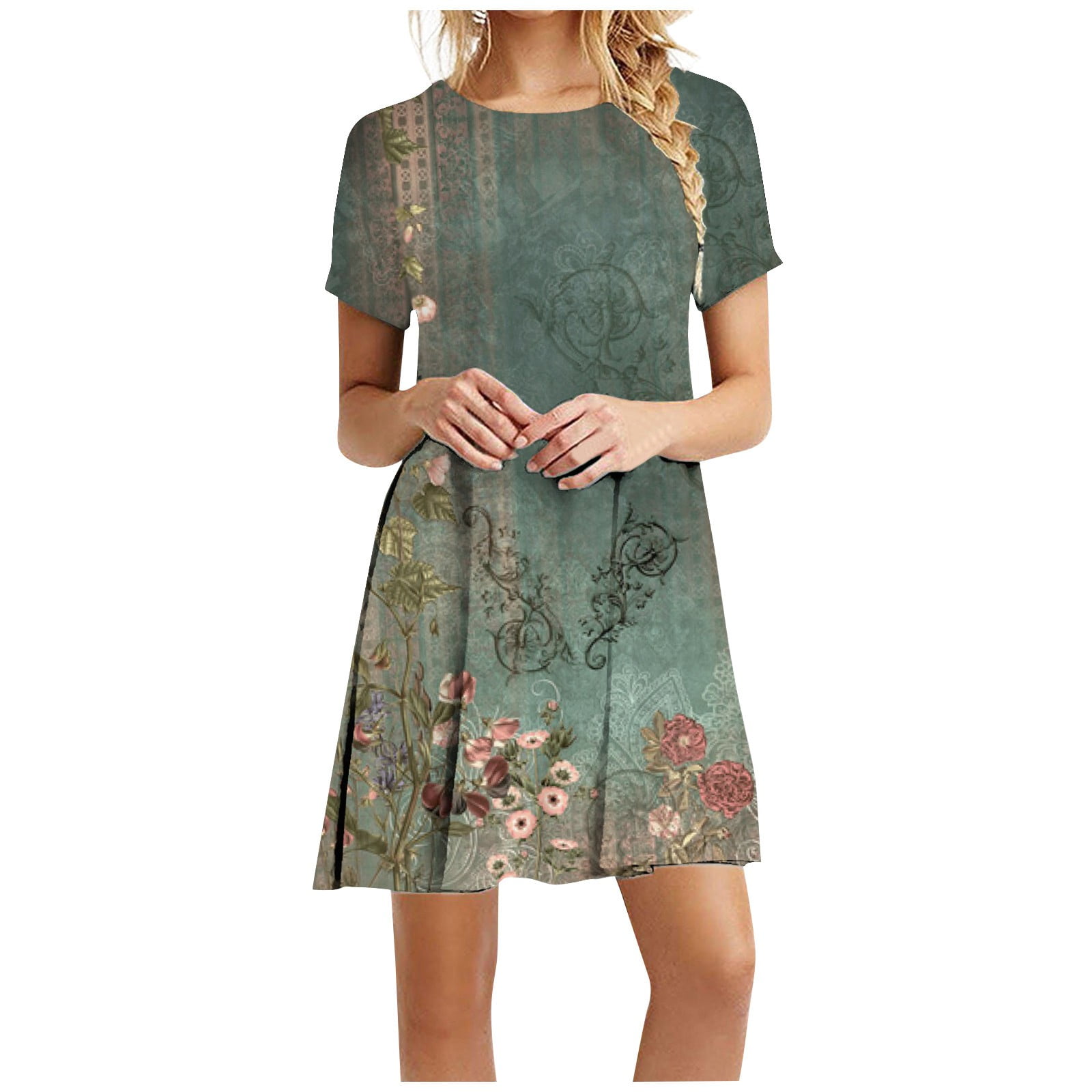 chinese dress ladies SHEIN VCAY Summer Vacation Floral Print Short Sleeve Casual Dress With –  Loyabi