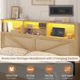 thumbnail image 6 of Queen Size Rattan Bed Frame with Bookcase Headboard and LED Lights, Wooden Bed with 4 Drawers, Barn Door Design, No Box Spring Needed, Wood, 6 of 7