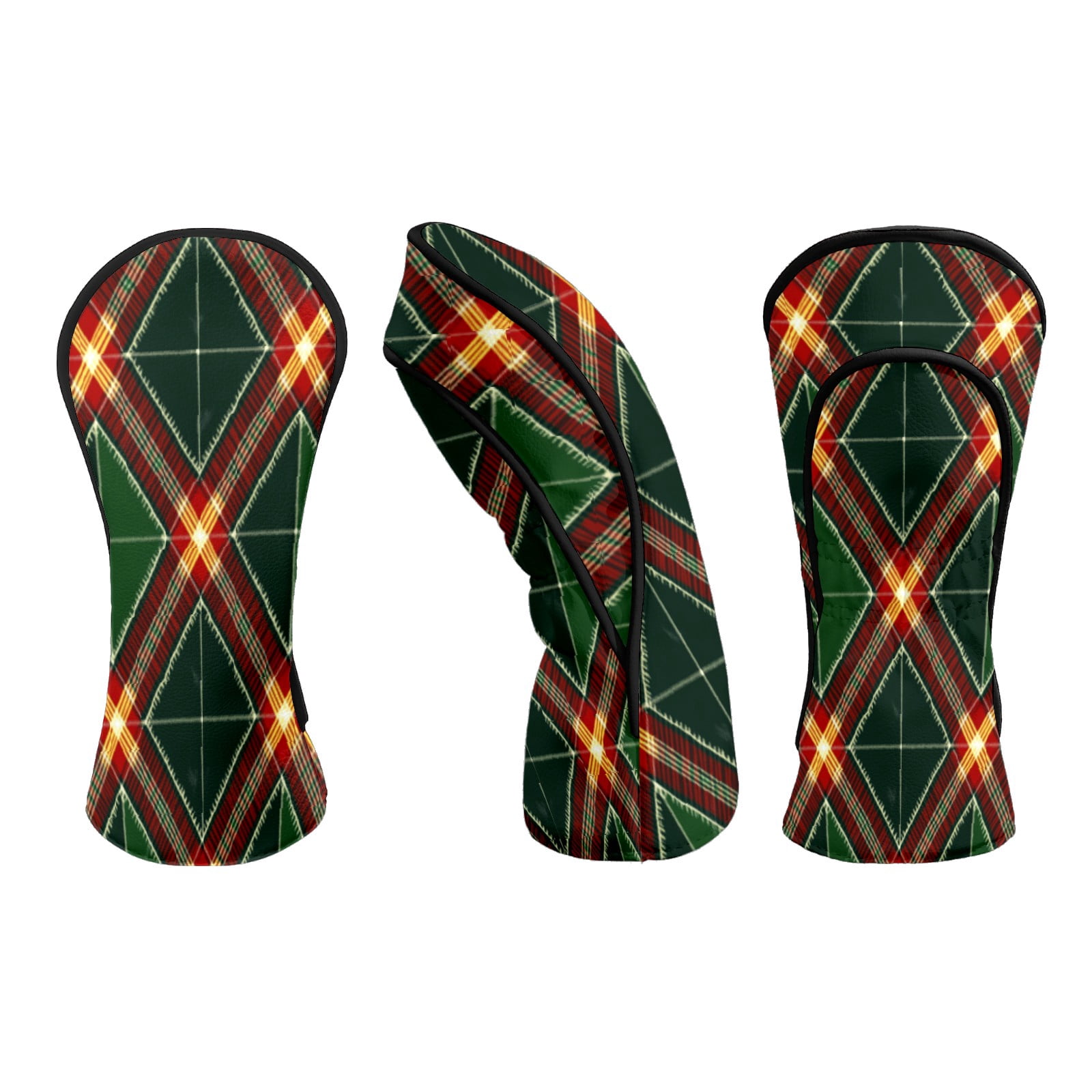 Golf Head Covers for Woods and Driver Waterproof Leather Golf Club Head Covers for Women Men Golf Driver Fairway Wood Headcover Green Argyle Seamless Design