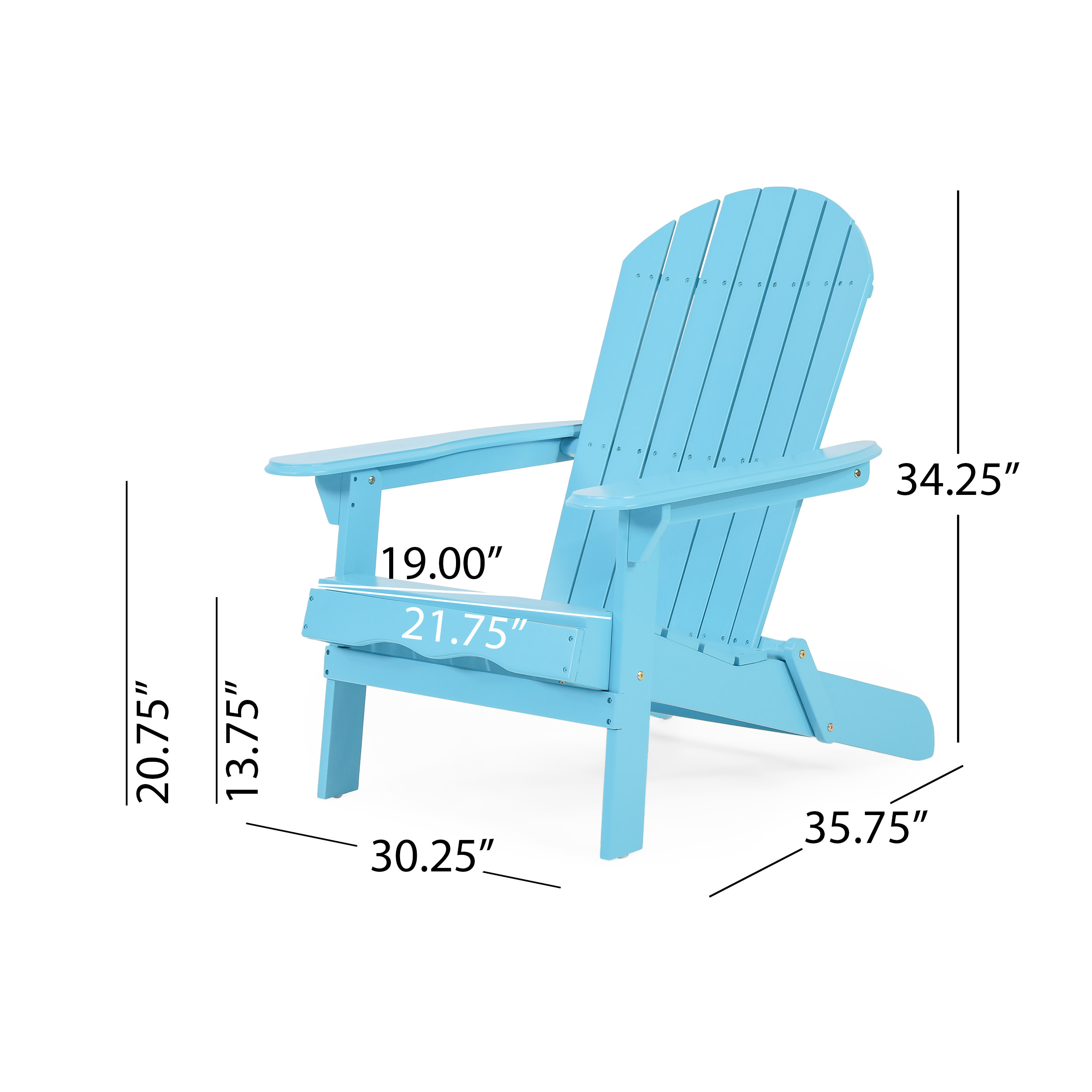 Carla Acacia Wood Outdoor Folding Adirondack Chair, Set of 2, Teal