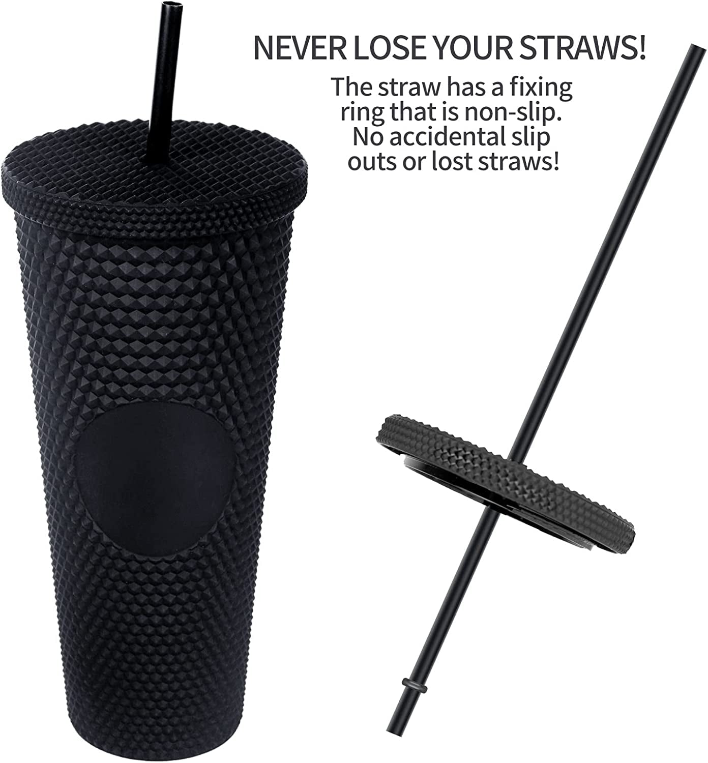 Cafezi Studded Tumbler with Lid and Straw, 24oz Reusable  Double Wall Matte Iced Coffee Cup Smoothie Cup Travel Mug - For Cold Only,  BPA Free, Wide Mouth for Easy Cleaning - (