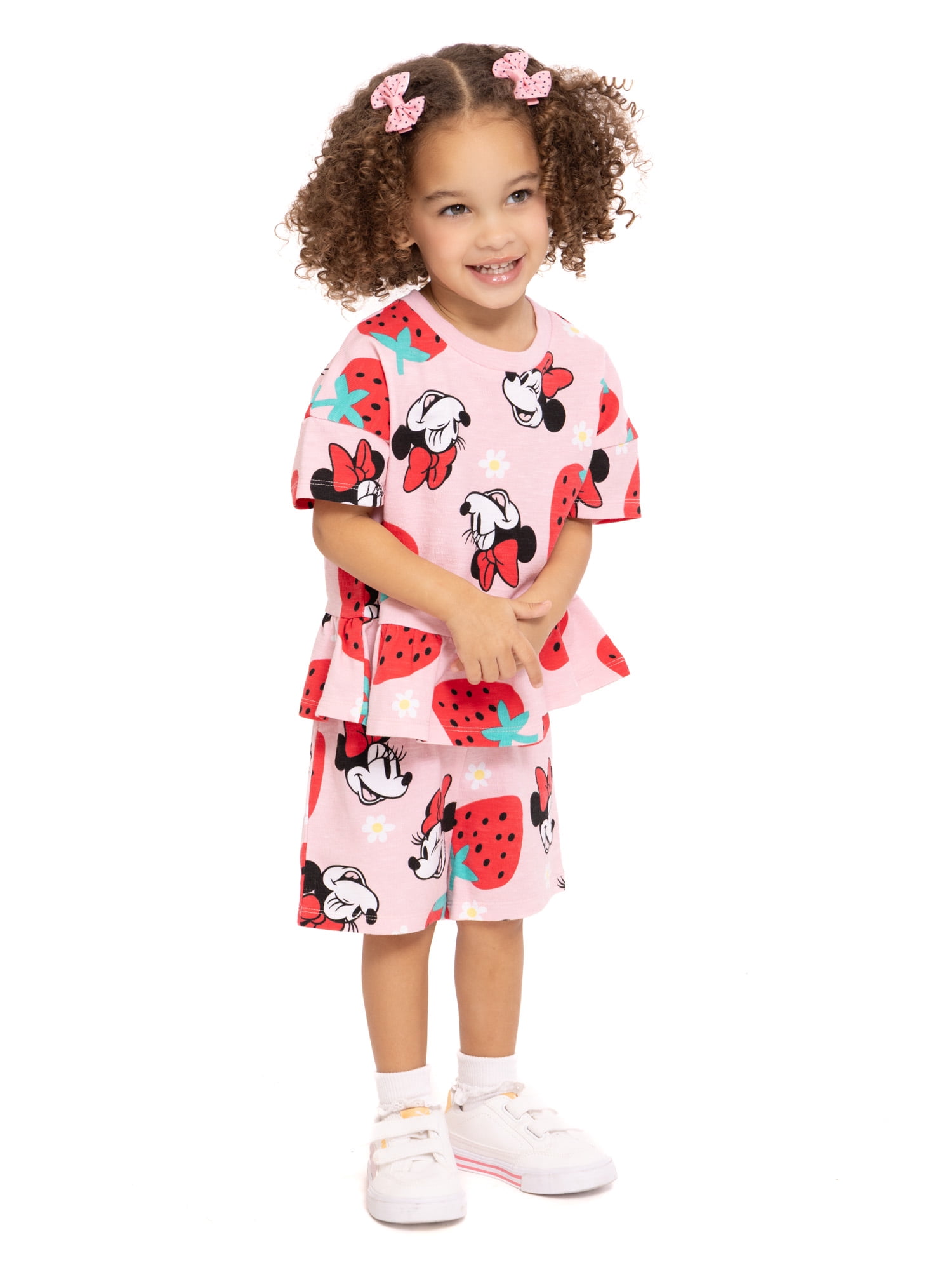 Minnie Mouse Toddler Girls' Short Sleeve Graphic Tee and Matching Ruffle Shorts Set, 2-Piece, Sizes 12M-5T