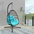 thumbnail image 3 of Abble Indoor Outdoor Wicker Hanging Egg Chair with Stand, Foldable Swing Chair with Cushion, Aqua, 3 of 5