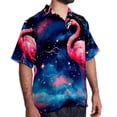 thumbnail image 2 of Starry Sky Flamingo Men's Casual Hawaiian Button Down Short Sleeve Summer Beach Printed Shirt, 2 of 6