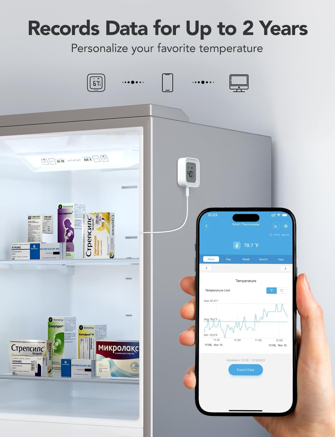 SUMMIT Freezer Thermometer Alarm, Smart Bluetooth Temperature Monitor Sensor for Refrigerator, 197 Ft Connecting Range APP Alert with Anti-False for Freezer (WiFi Gateway Not Included)