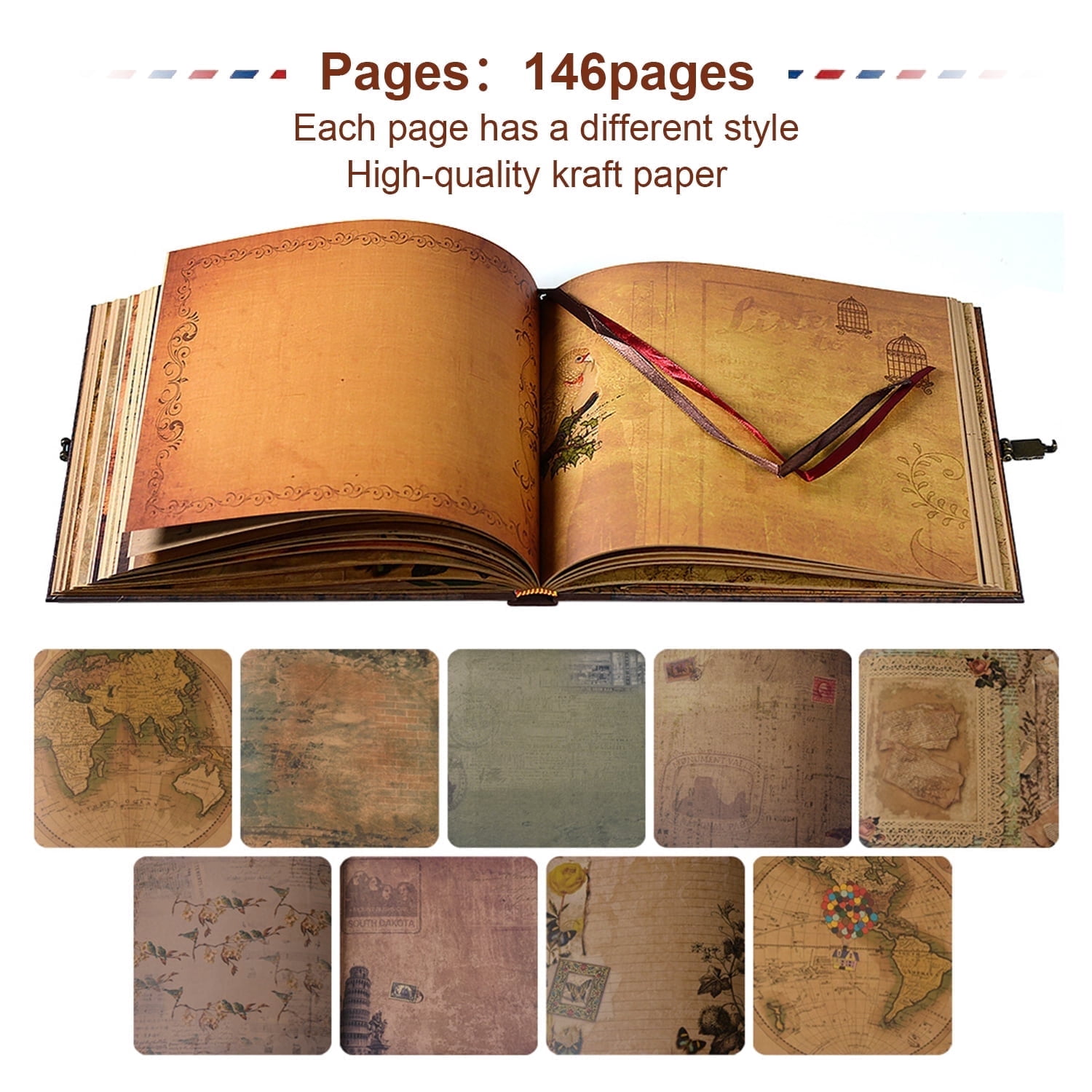 Auao Our Adventure Book Scrapbook, Up House Themed DIY Photo Album, 146 Pages Retro Travel Journal for Couples, Anniversary, Wedding