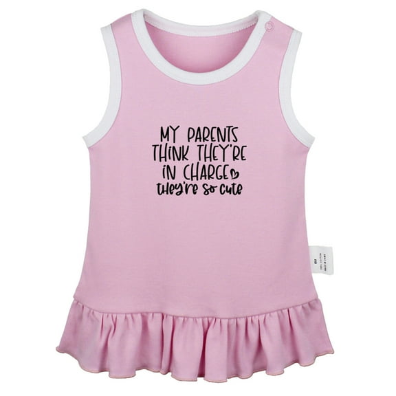 My Parents Think They're In Charge They Are So Cute Funny Dresses For Baby, Newborn Babies Skirts, Infant Princess Dress, 0-24M Kids Graphic Clothes (Pink Sleeveless Dresses, 0-6 Months)