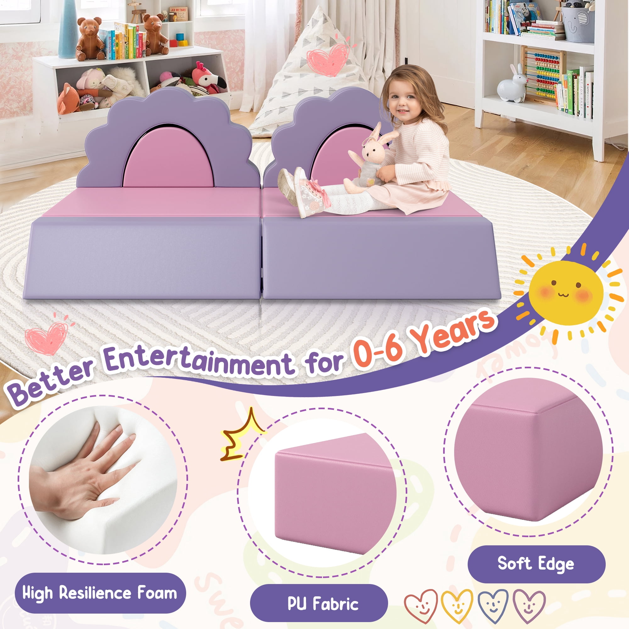 EUROCO 10PCS Kids Couch for Playroom, Baby Climbing Blocks for Nursery, Living Room, Foam Climbing Blocks Convertible Sofa ,Kids Play Couch, Indoor Climbing Structure