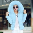 thumbnail image 5 of Cnbwig Warm Jackets for Women Hooded Coat Short Solid Color Padded Jacket Winter Warm Zipper Outdoor Thick Slim with Pocket Fashion Outwear Causal Coats A-Sky Blue XL, 5 of 9
