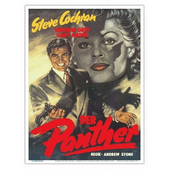 Highway 301 (Der Panther) - Starring Steve Cochran - Vintage German Film Noir Movie Poster by Hans Otto Wendt c.1950 - Master Art Print (Unframed) 9in x 12in