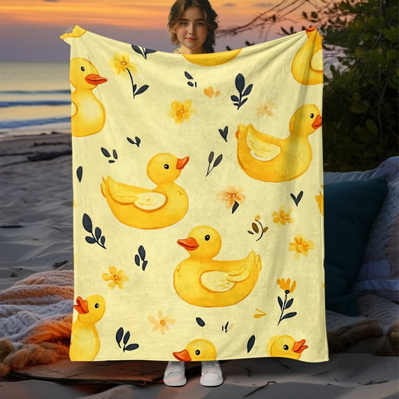 Yellow Duck Pattern HD Print Blanket - Lightweight Flannel Throw for Sofa, Bed, Travel, Livingroom, Office, Couch and Bed - Digital Printing Fleece Blanket with Soft and Warm Flannel Fabric