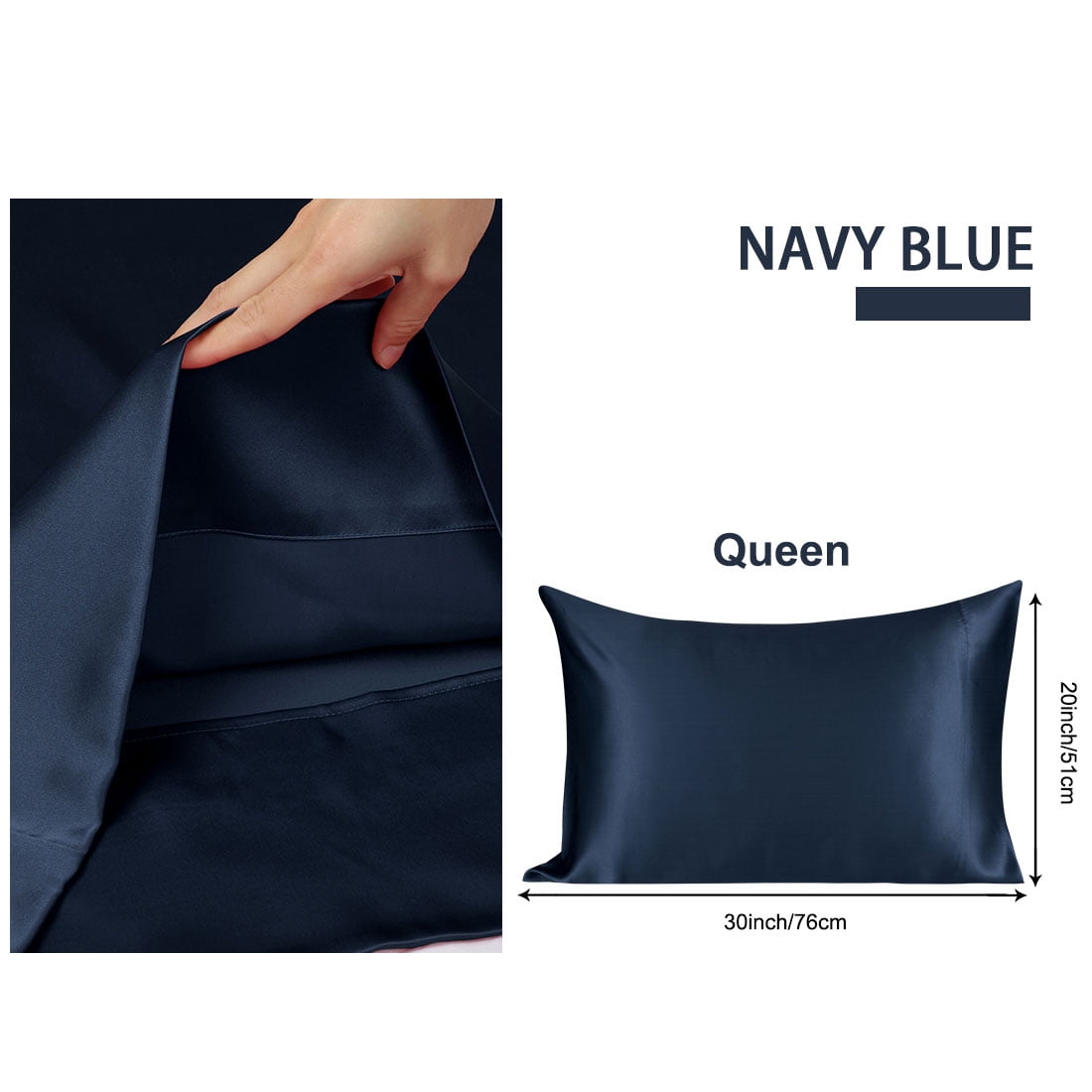PiccoCasa 2 Pcs Silk Pillowcase Both Sides Silk + 2 Pcs Eye Mask for Hair and Skin with Envelope Closure Queen Navy Blue