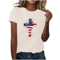 thumbnail image 2 of Clearance under 10$ Sevevn Fashion Women's Independence Day Printed Casual Short Sleeved T-shirt Top Summer Clearance Beige XL, 2 of 6