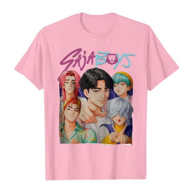 Korean Boys Music T-Shirt, Korean Pop Band Inspired Graphic Tee for Teens and Kids, Streetwear Concert Outfit Top, Korean Music Fan Shirt for Boys Girls Youth#Pink M