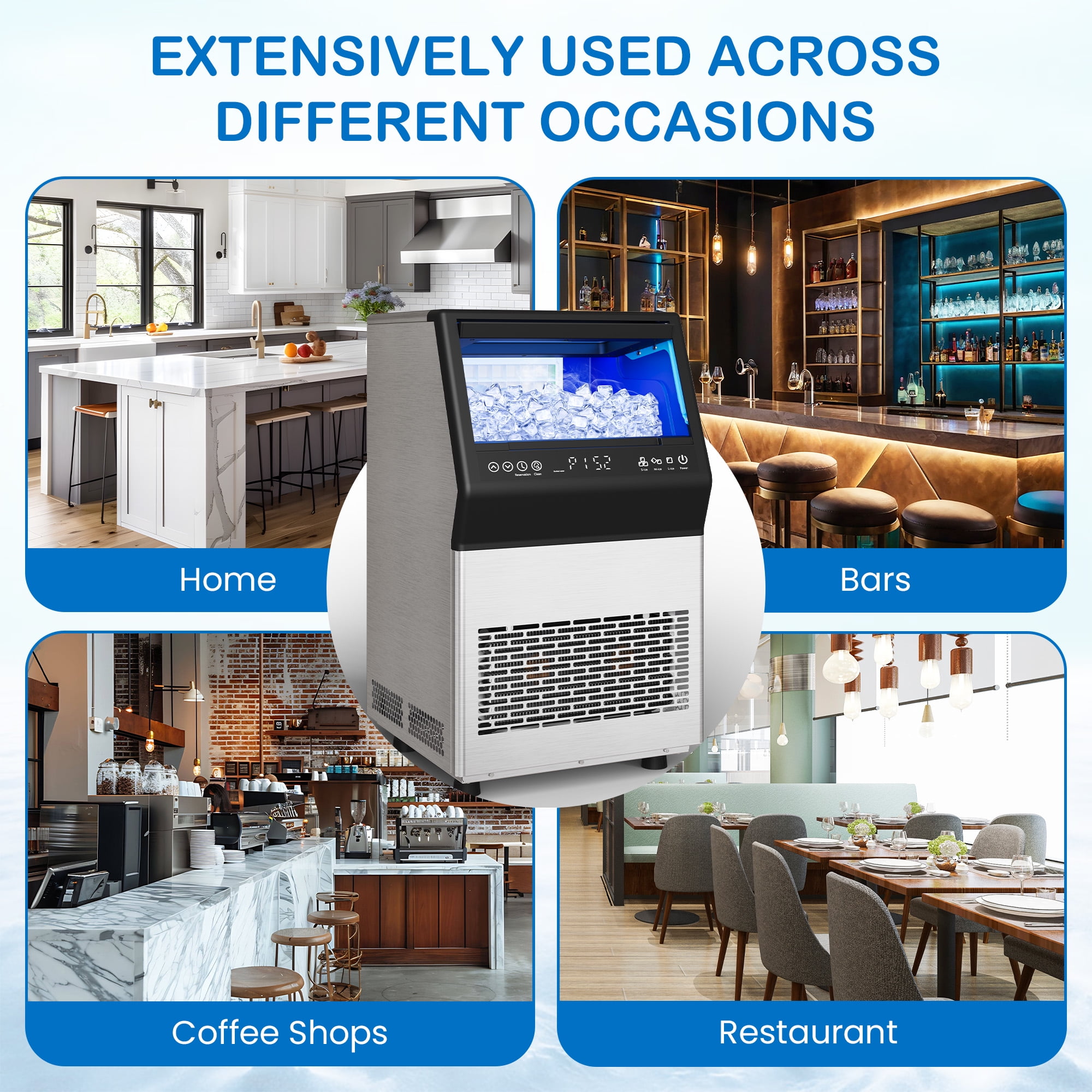 Heynemo commercial Cube Ice Maker Machine: 88-110 lbs/24H, 8-15 Minutes Fast Ice Production, Large Ice Maker with Dual Water Supply, Energy-Efficient for Home, Bar & Restaurant, Sliver