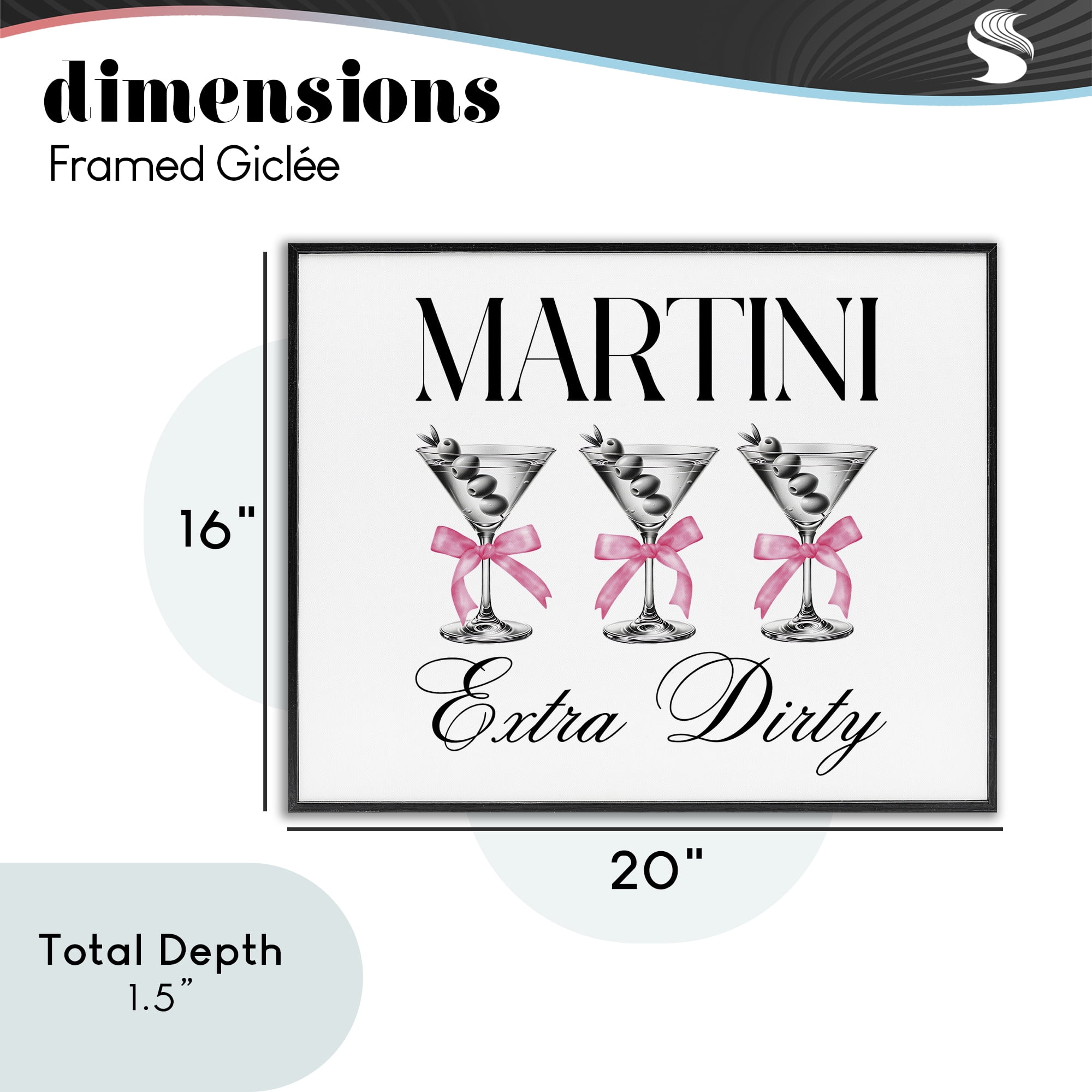 Stupell Industries Pink Ribbon Martini Trio Black Framed Giclee Art, design by Lettered and Lined