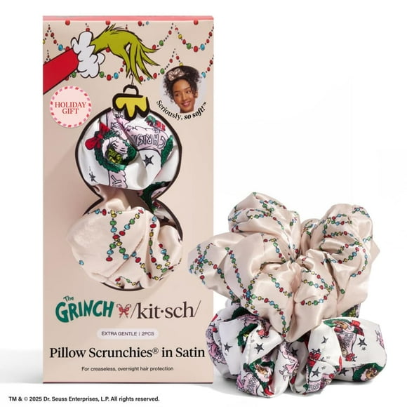 The Grinch x Kitsch Pillow Satin Scrunchies for Women - Hair Ties No Damage, No Crease Hair Accessories | For Day or Night Use | Ideal Gifts for Women - 2pcs