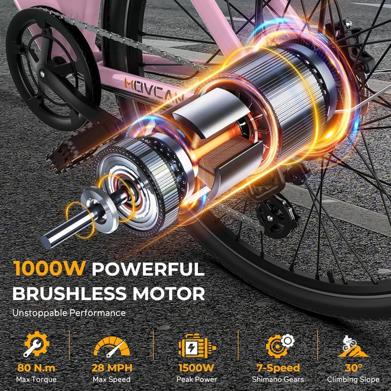 Movcan V80 All-Terrain Electric Bike - 1000W Motor, Dual Disc Brakes, 26" Tires