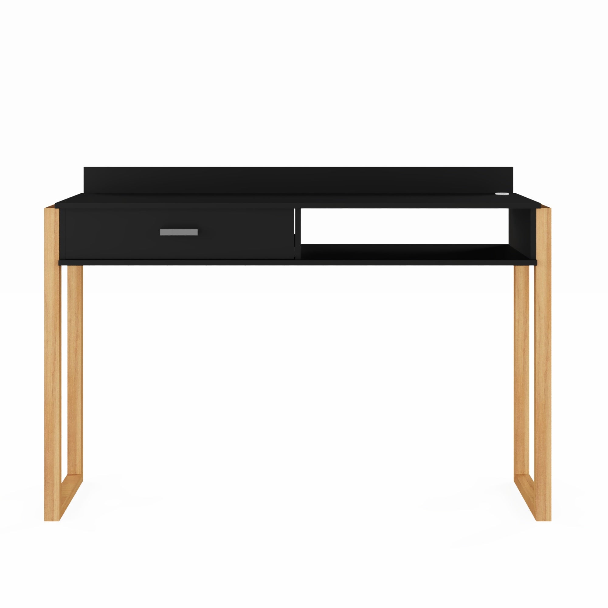 Boahaus Dalton Desk Black with Drawer and USB Charging Port, Small Home Office Desk