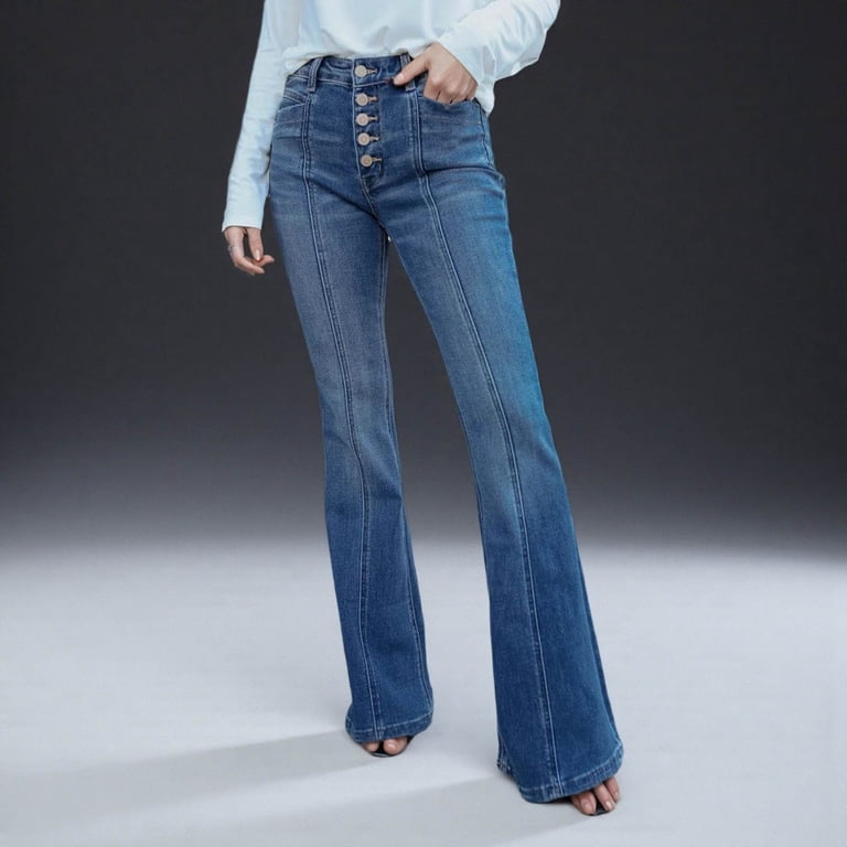 Womens Pants Slim Fit Stretchy Denim Flared Bootcut Jeans Comfortable Soft High Waist Dress Slacks for Women Blue L