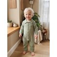thumbnail image 4 of Cjfdfy Newborn Baby Boy Girl Fall Outfit Jumpsuit Collared Long Sleeve Button-down Pocket Solid Fall Romper Infant Crinkled Jumpsuit Soft Coming Home Fall Winter Outfit, 4 of 9
