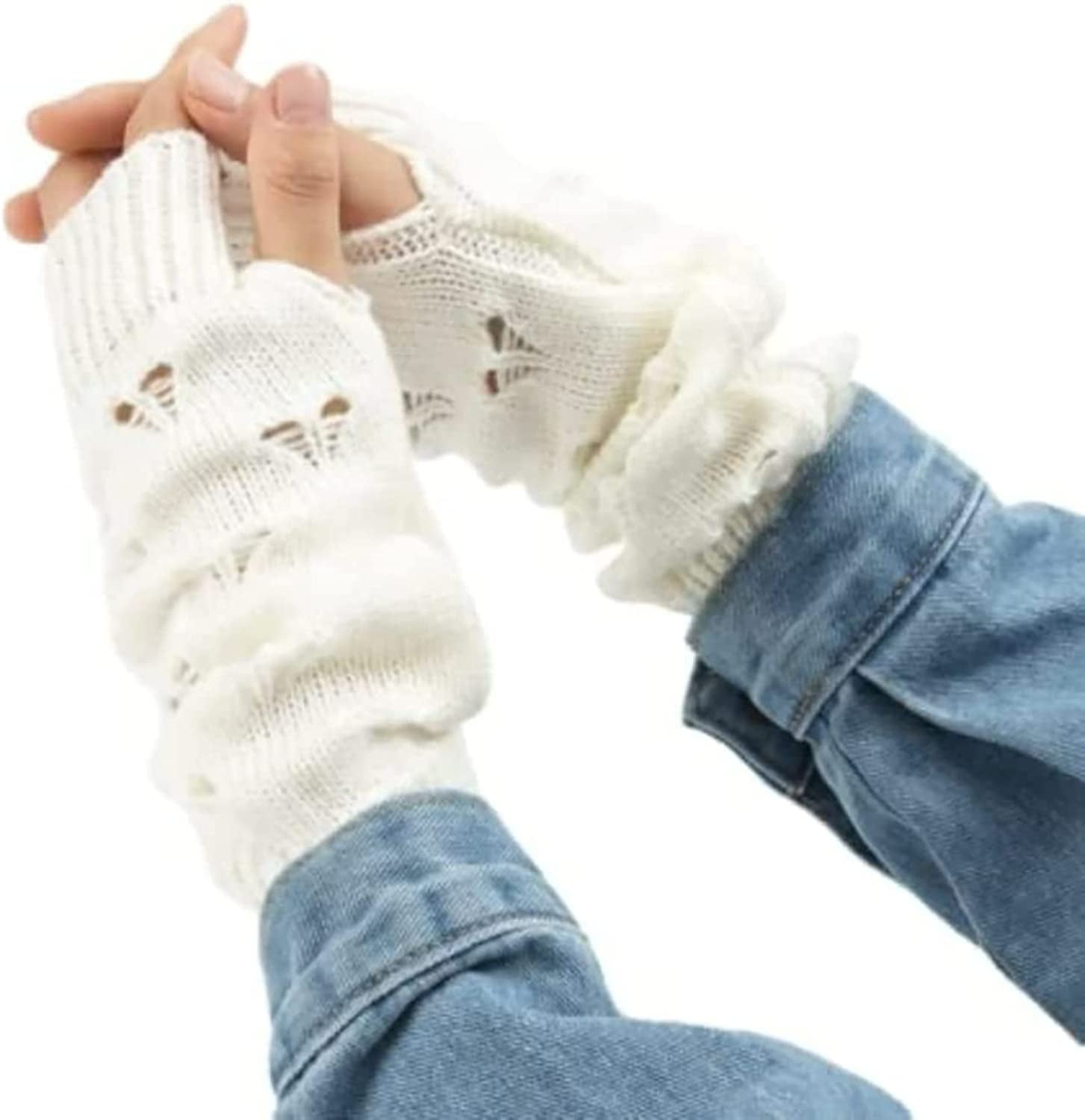 Kukuzhu Arm Warmers Y2K Grunge Rib Knit Arm Warmers Preppy Crochet