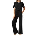 thumbnail image 3 of Oksale Pants Sets Women 2 Piece Outfits Petite Cozy Loose Short Sleeve Tops Stretch High Waisted Straight Leg Pants with Pockets Black XL, 3 of 7