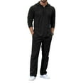 thumbnail image 4 of DHFJKG 2 Piece Sweatsuit For Men Linen Casual Suit Solid Color Hooded Long Sleeve Pullover Loose Fit Pants Lightweight Comfort Outfit, 4 of 4