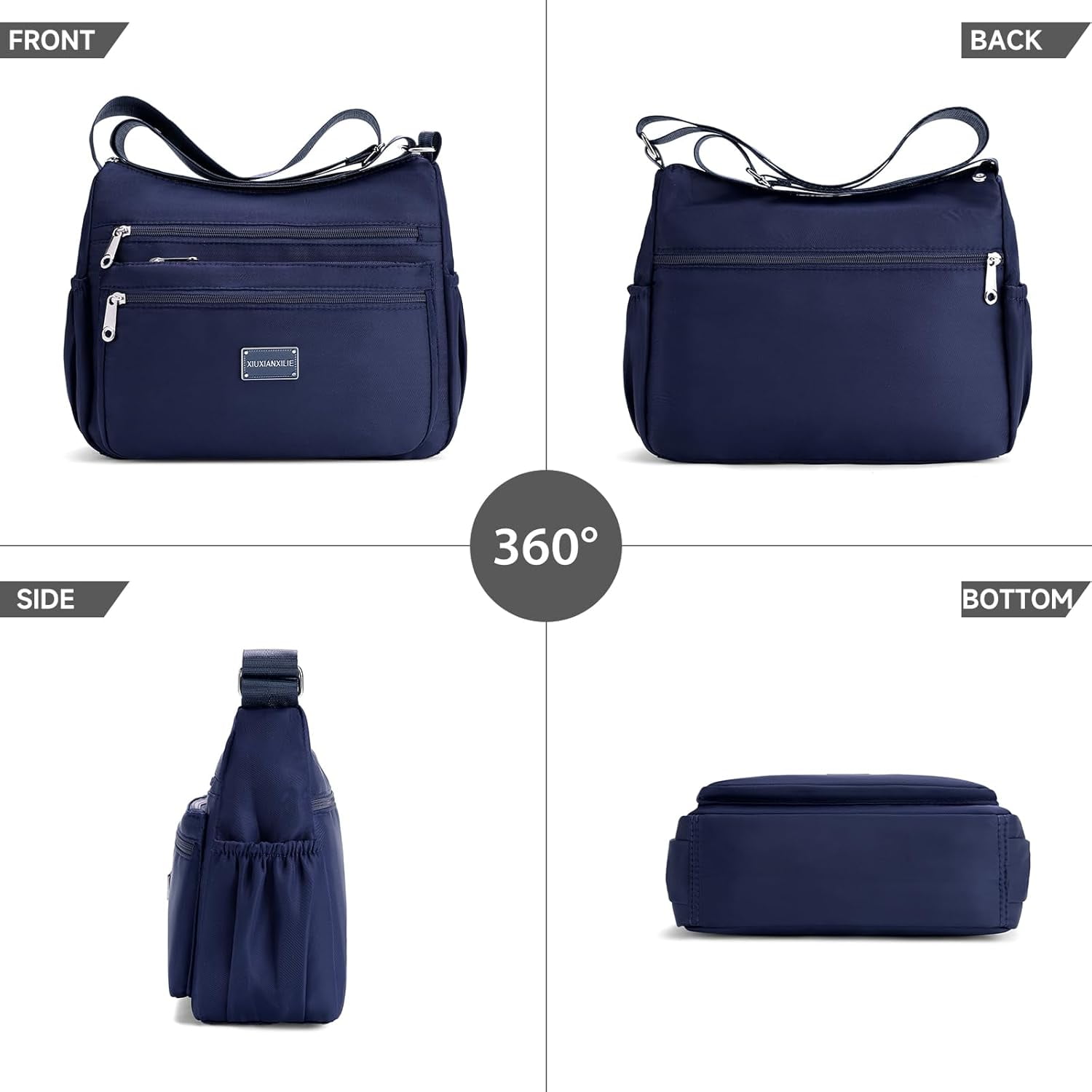 Crossbody Shoulder Bag for Women Handbag Purse, Large Nylon Tote with Adjustable Strap