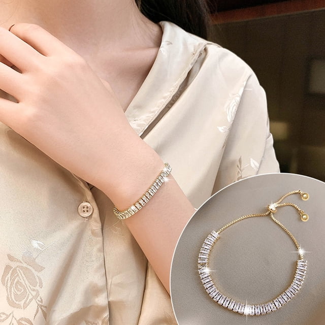 SIfdSeng Bracelet Ultra Scintillant Entièrement en Diamants Zircon Design Bracelet à Tirer Ajustable Bracelet de Haute Qualité Sens Bijoux Bracelet Simple Personnalité Qualité Bracelet de Perles de Haute Qualité Empilable Argent