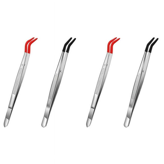 4 PCS Tweezers Curved Bent Rubber Tip Tweezers Stainless Steel Crafts Tweezers for Lab Jewelry Making