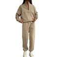 thumbnail image 1 of Conjunto Deportivo de 2 Piezas para Mujer: Sudadera de con Media Cremallera y Pantalón de Chándal Caqui L, 1 of 8