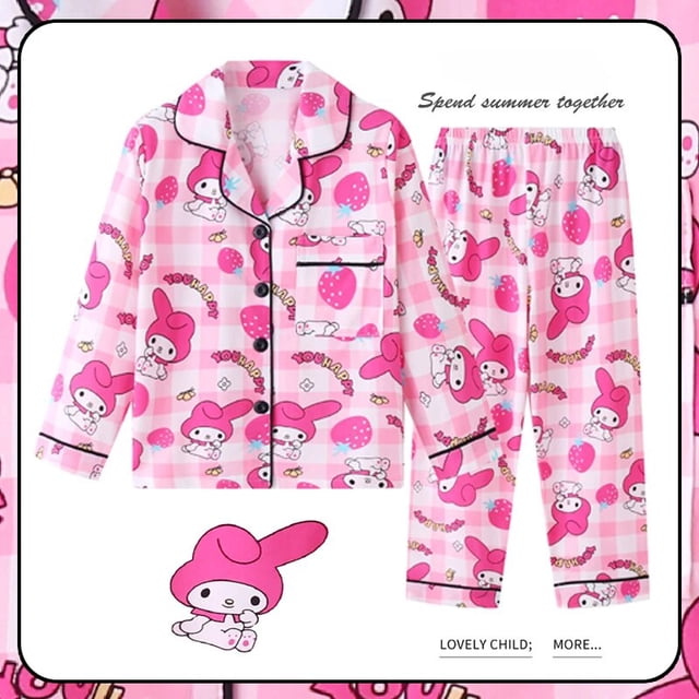 Pijama Kawaii Sanrio My Melody Kuromi Cinnamoroll para niños, ropa de dormir informal de algodón, cárdigan fino de dibujos animados, Y2k, manga larga