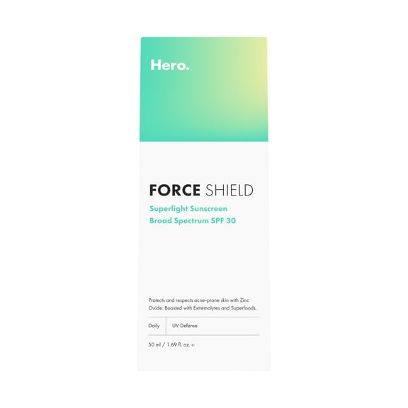 Hero Cosmetics Force Shield Superlight Sunscreen SPF 30, Zinc Oxide Mineral Sunscreen, 50ml