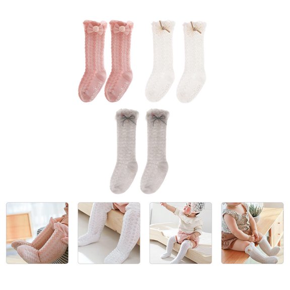 STRANDCHIC Soft Cotton Baby Socks with Bowknot , Breathable Tube Design, 3 Pairs Assorted Colors for Infant Comfort