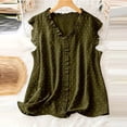thumbnail image 2 of Lovskoo Tank Tops for Women 2024 Swiss Dot Blouses Summer Ruffle Trim Sleeveless Shirts V Neck Loose Casual Shirt Olive Green, 2 of 5