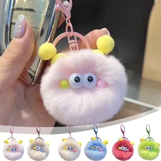 Colgante de llavero de bola esponjosa • Mini de terciopelo suave 3,15" | Anillo metálico resistente • Azul celeste, rosa, verde beige caqui adorable | Llaves del coche, bolso, adorno de mochila