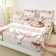 thumbnail image 3 of Manfei Chic Cowgirl Hats Queen Sheet Sets,Retro Rustic Bull Skull Flat Sheet,Pink Bowtie Ribbon Queen Fitted Sheet For Girls Kids,Ultra Soft Home Decor,4 Pieces, 3 of 7