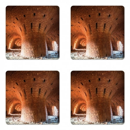 

Industrial Coaster Set of 4 Wide Angle View of Old Wall Abandoned Brick Factory Building Development in Science Square Hardboard Gloss Coasters Standard Size Orange by Ambesonne