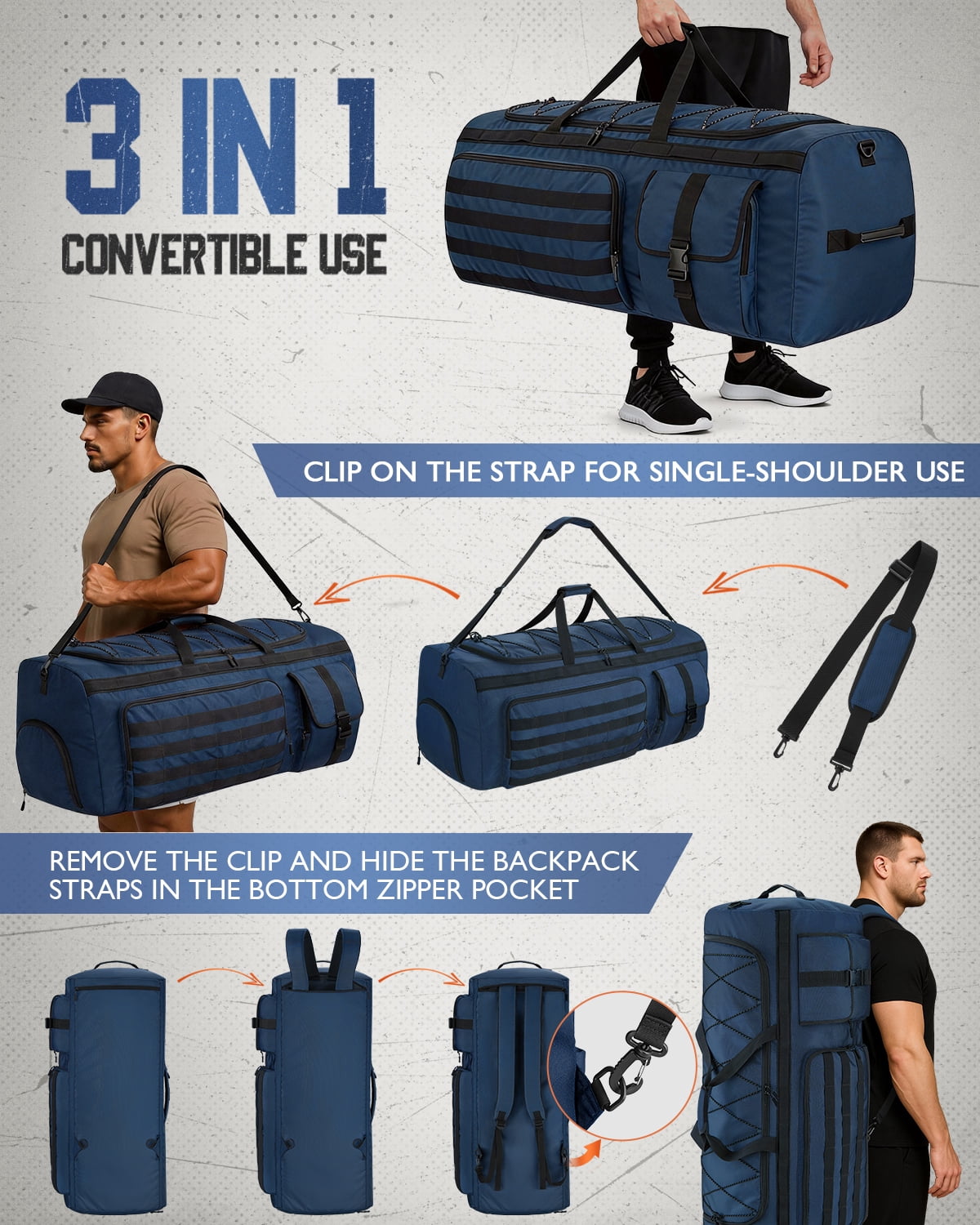 Gonex 130L Travel Duffel Bag for Men, 3 in 1 Extra Large Gym Bag Backpack with Shoes Compartment for Weekender Sports Workout
