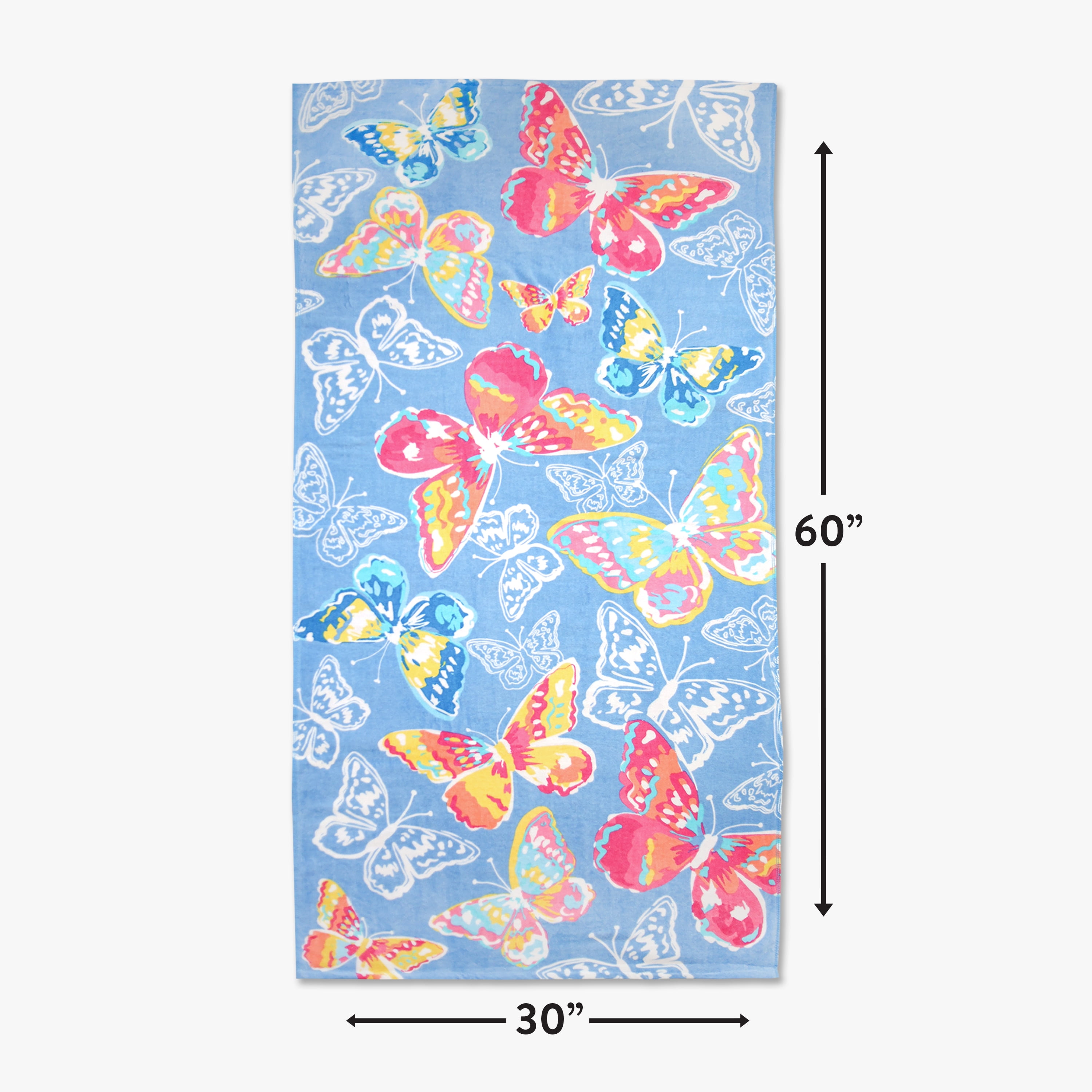 Mainstays Everyday Printed Butterfly Cotton-Blend Velour Beach Towel, 30" X 60"