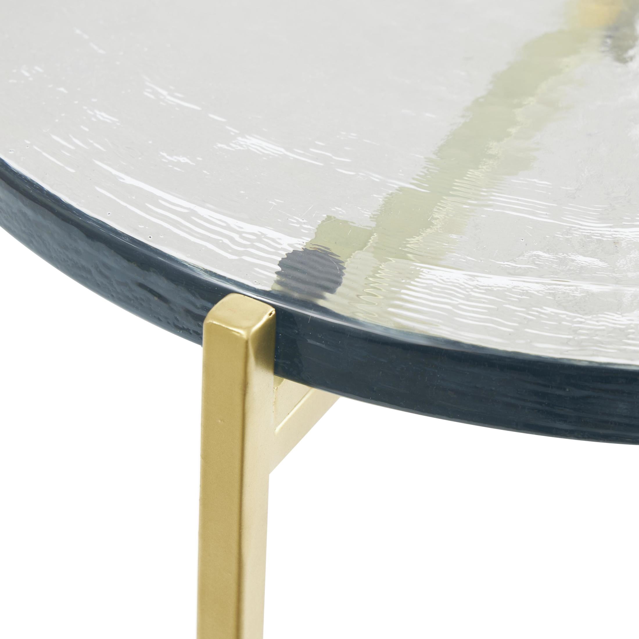 DecMode 16" x 24" Gold Metal X-Shaped Accent Table with Textured Glass Tabletop, 1-Piece