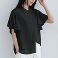 thumbnail image 2 of WREESH Women's Chiffon Button Down Shirt Mandarin Collar Ruffle Sleeve Flowy Summer Blouse, 2 of 8