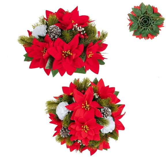 Nuptio Christmas Poinsettia Flowers Artificial, Poinsettia Christmas Table Centerpieces Decorations Set of 2 (Red）